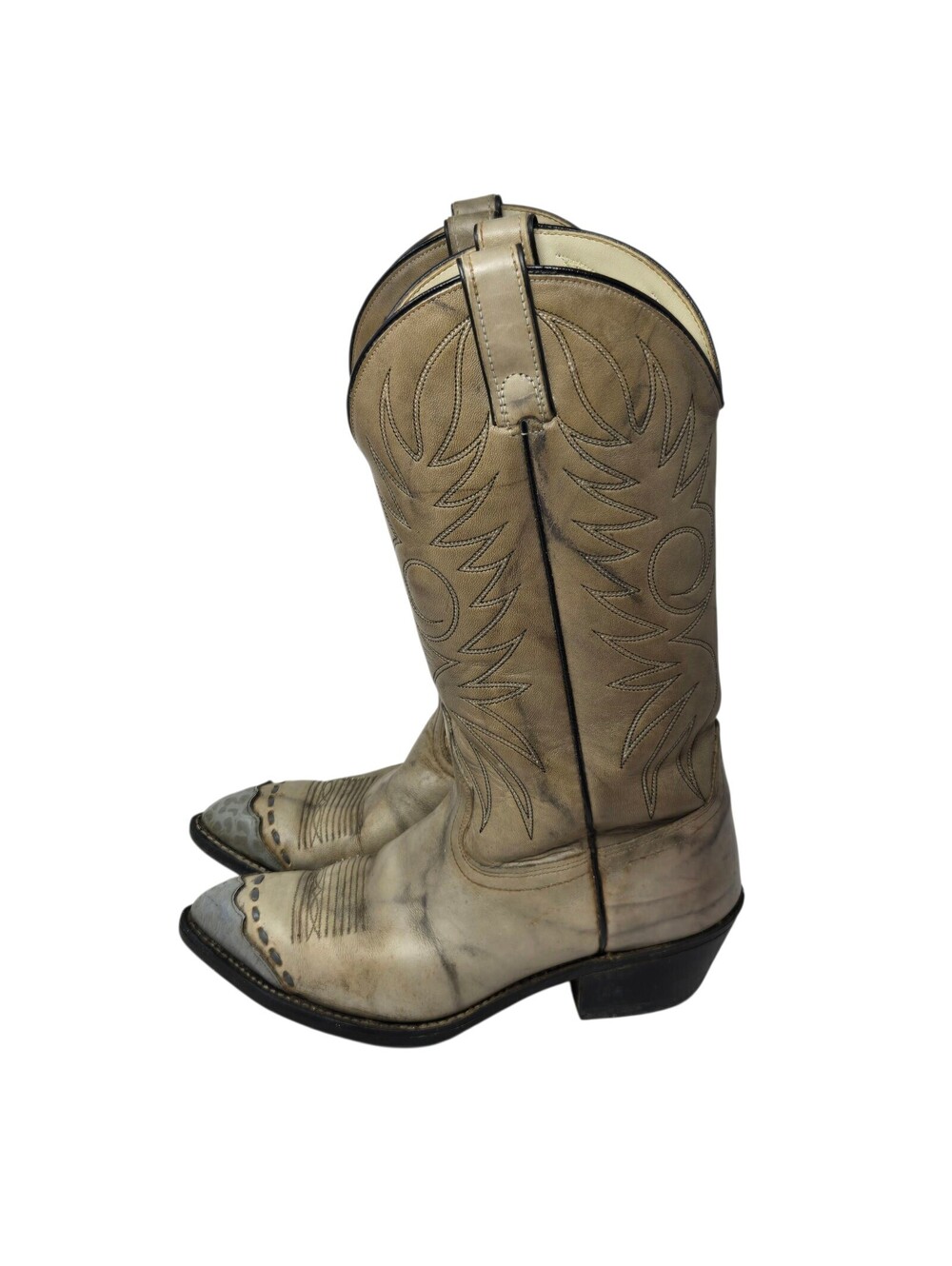 Vintage Acme Cowboy Boots Two Tone Gray Leather Size 7 1/2 EW